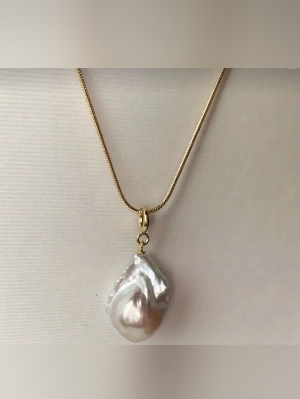 Adjustable Waxed Corded Gold Baroque Pearl Pendant Necklace